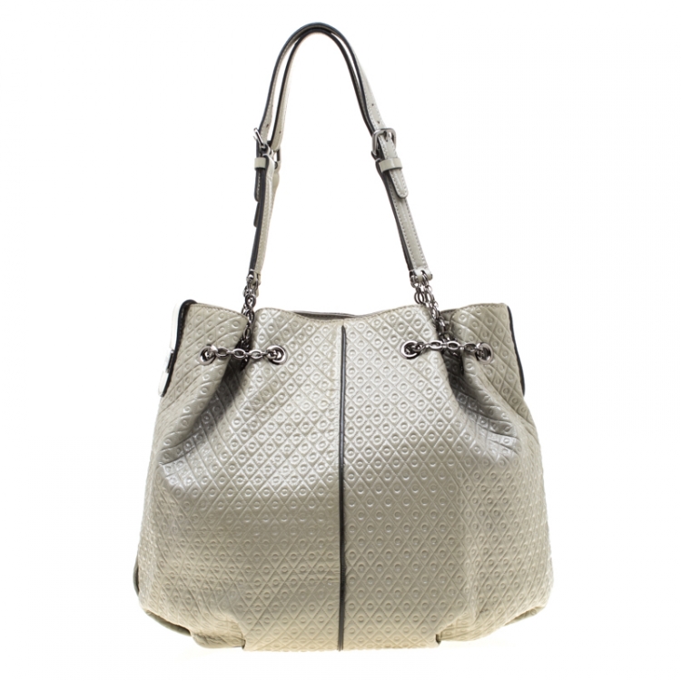 Pre Owned Tod's Grey Patent Leather Signature Drawstring Tote