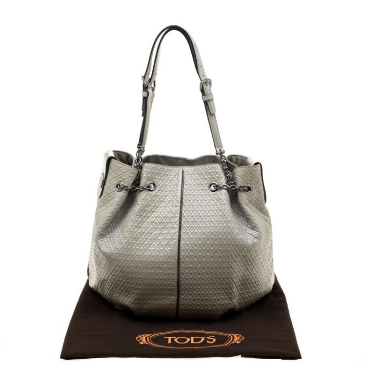 Pre Owned Tod's Grey Patent Leather Signature Drawstring Tote