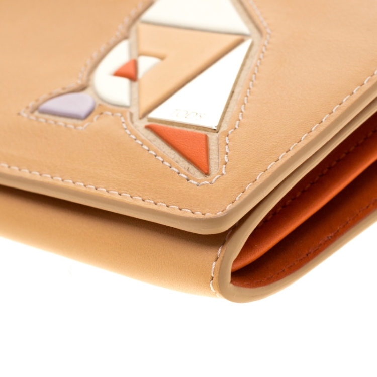 Pre Owned Tod's Tan Leather Radar Detail Long Wallet