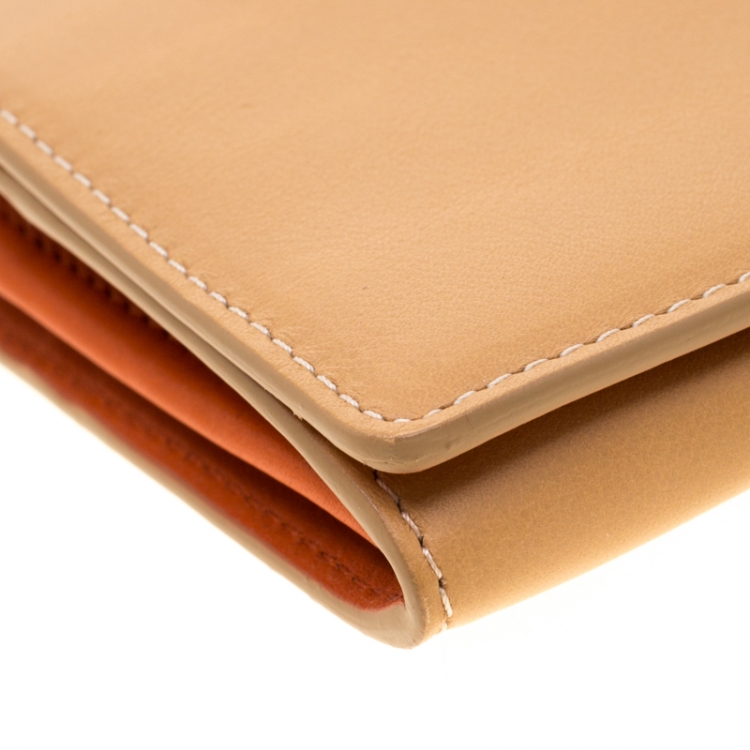 Pre Owned Tod's Tan Leather Radar Detail Long Wallet
