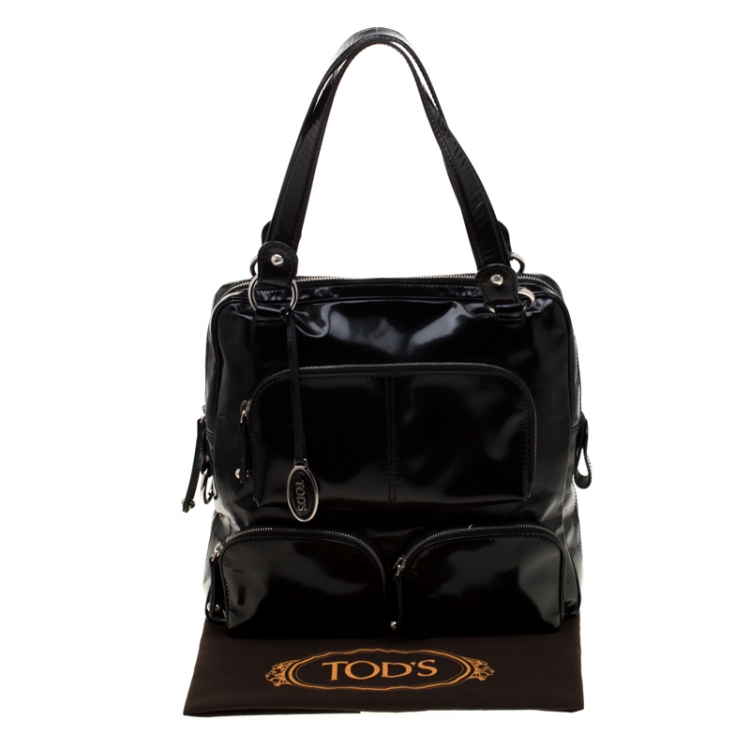 Pre Owned Tod's Black Patent Leather T Bag Media Satchel