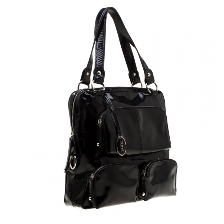 Pre Owned Tod's Black Patent Leather T Bag Media Satchel
