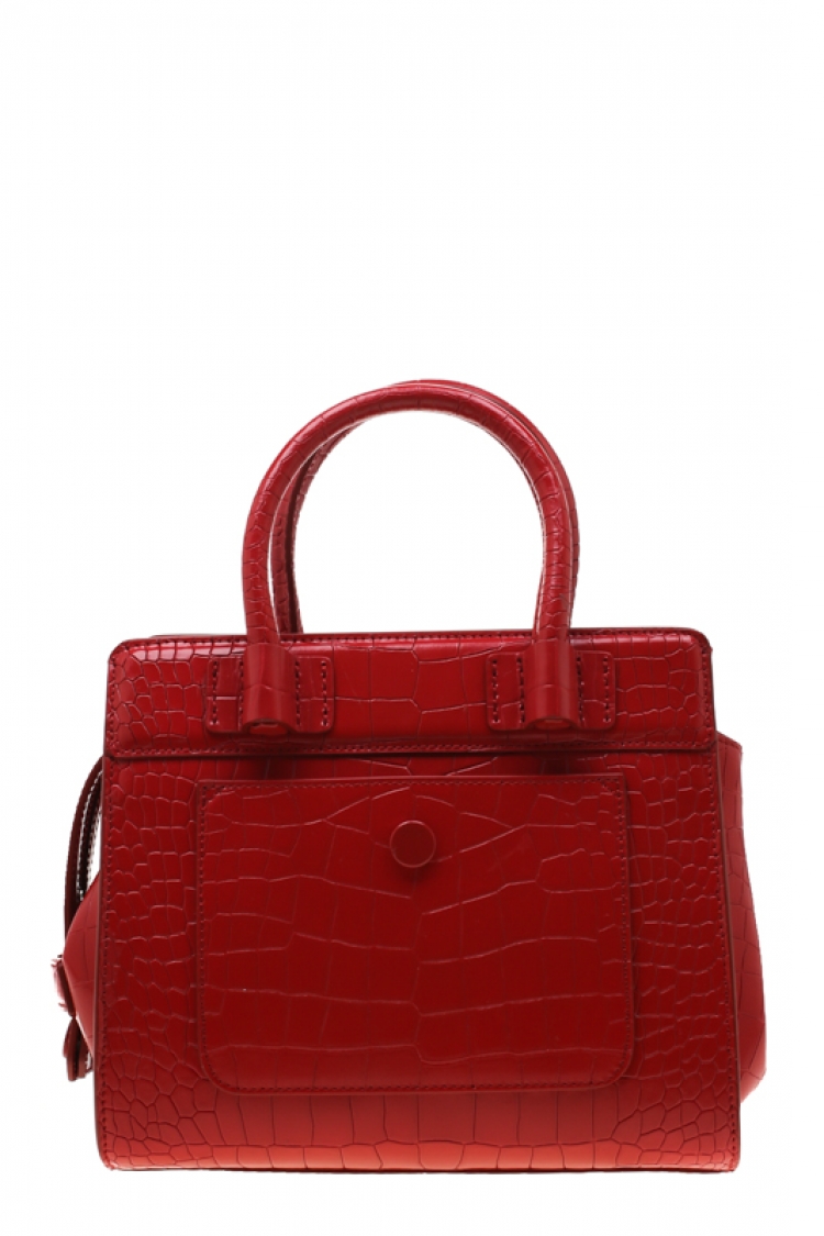 Pre Owned Tod's Red Croc Embossed Leather Amu Zip Tote