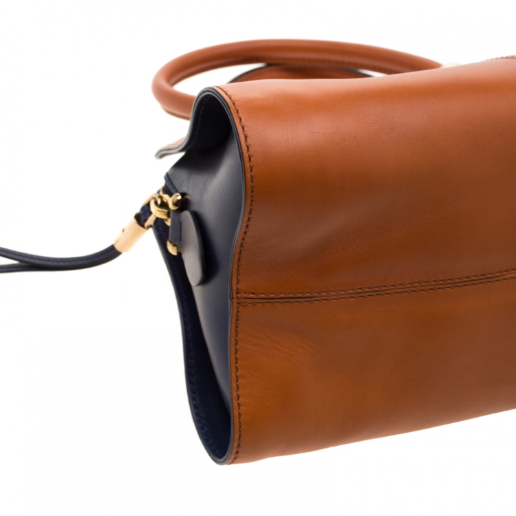 Pre Owned Tod's Brown/Blue Leather Sella Bowler Bag