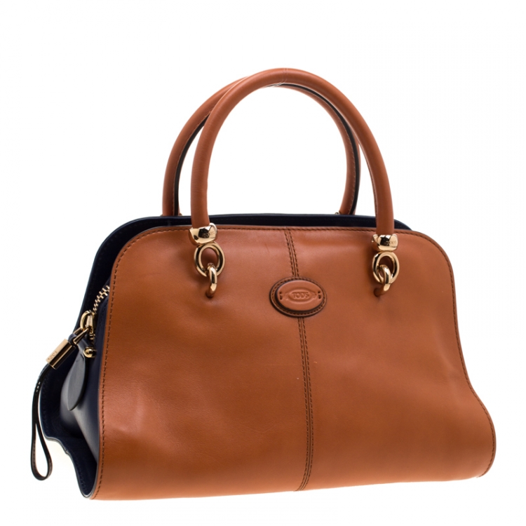 Pre Owned Tod's Brown/Blue Leather Sella Bowler Bag