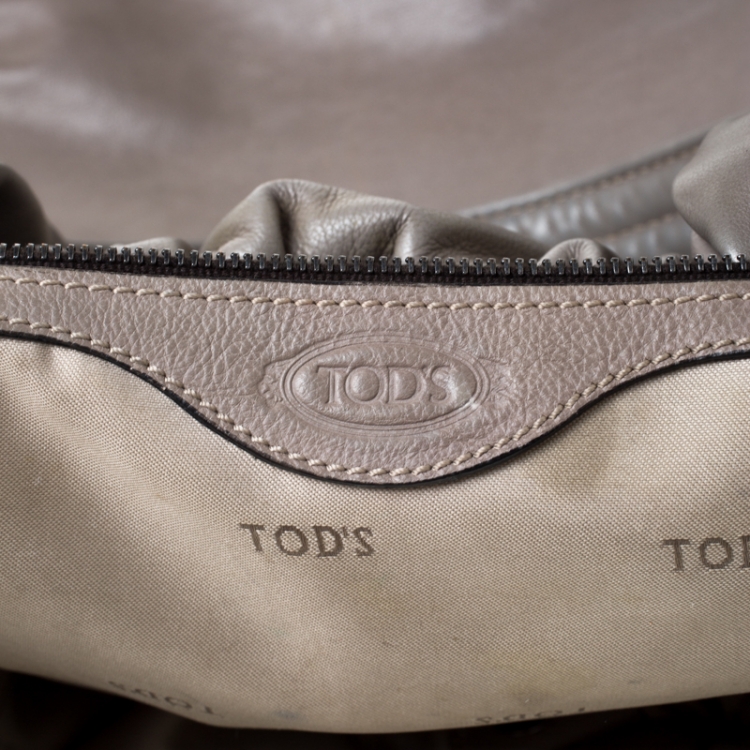 Pre Owned Tod's Grey Leather Drawstring Tote 