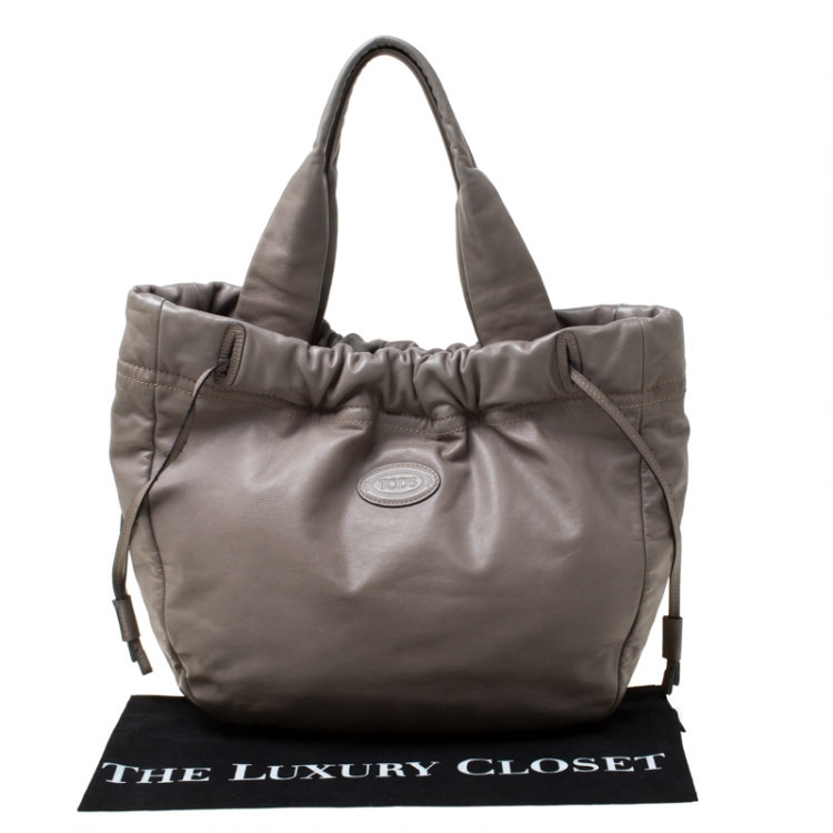 Pre Owned Tod's Grey Leather Drawstring Tote 