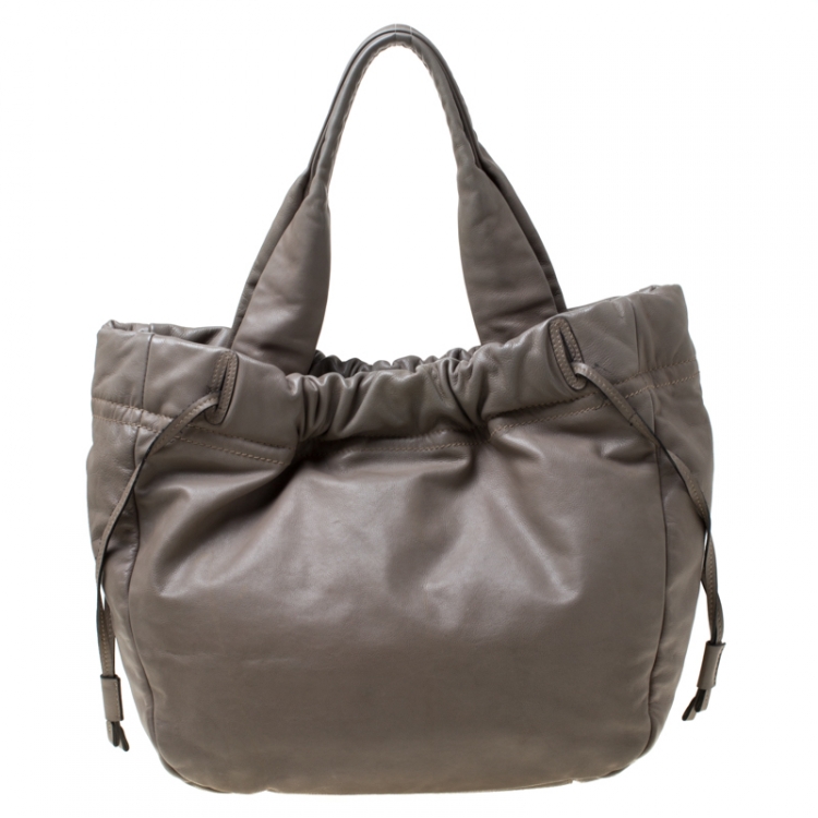 Pre Owned Tod's Grey Leather Drawstring Tote 