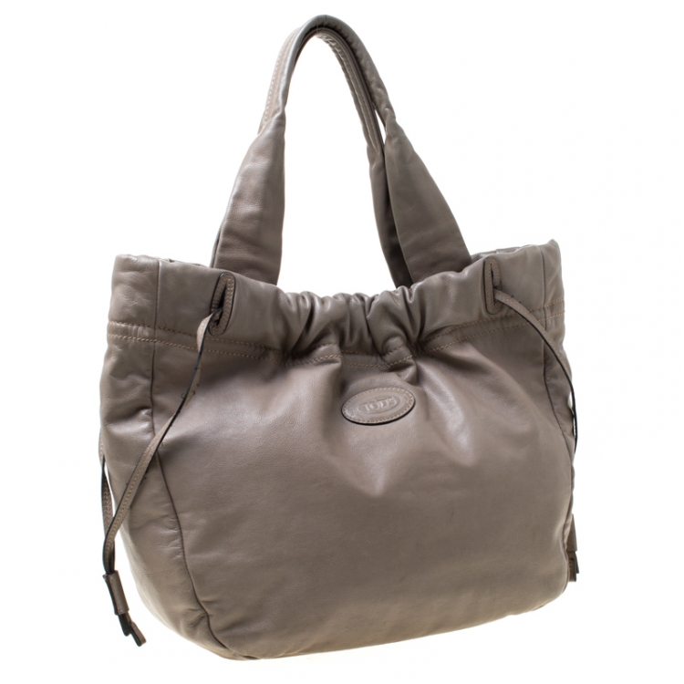 Pre Owned Tod's Grey Leather Drawstring Tote 