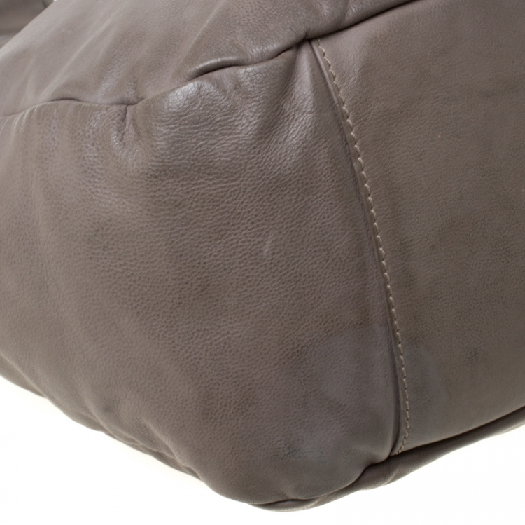Pre Owned Tod's Grey Leather Drawstring Tote 