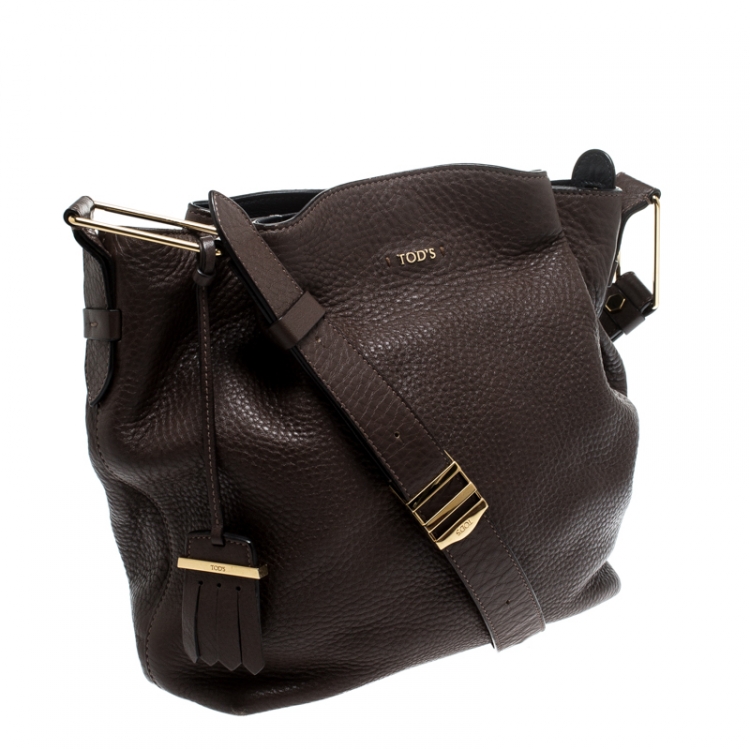 Pre Owned Tod's Brown Leather Flower Shoulder Bag 