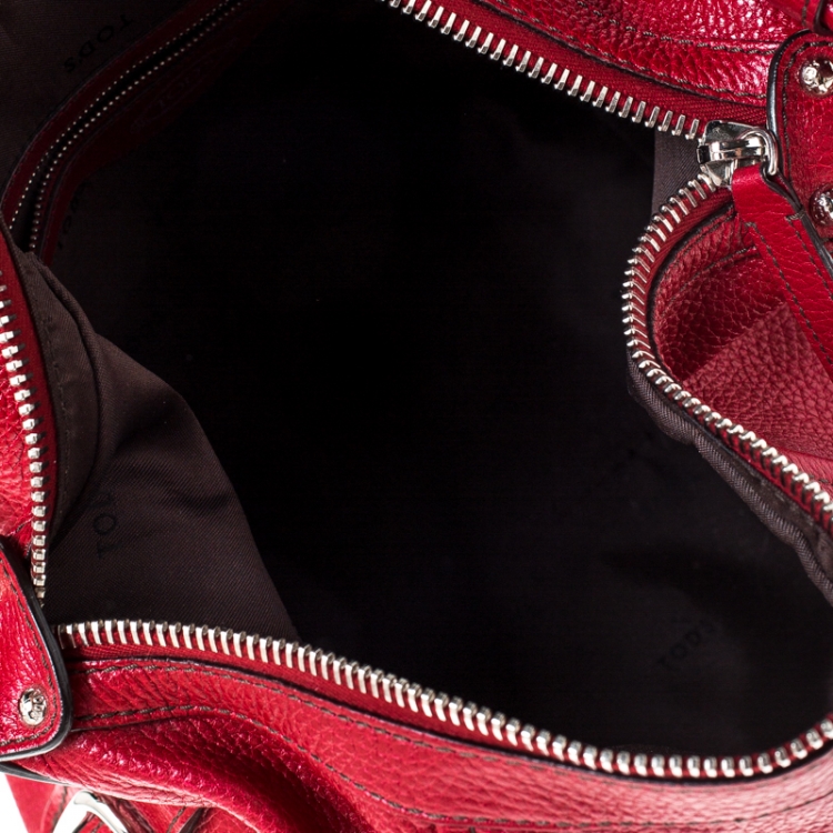 Pre Owned Tod's Red Pebbled Leather Hobo