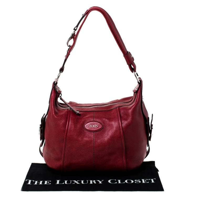 Pre Owned Tod's Red Pebbled Leather Hobo