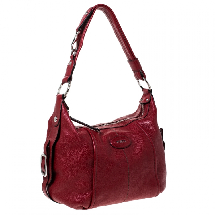 Pre Owned Tod's Red Pebbled Leather Hobo