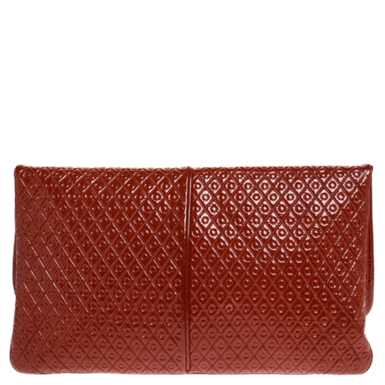 Pre Owned Tod's Dark Orange Patent Leather Signature Clutch