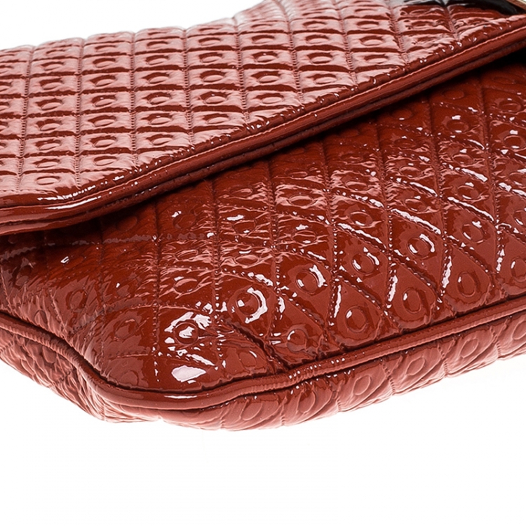 Pre Owned Tod's Dark Orange Patent Leather Signature Clutch