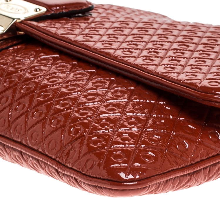 Pre Owned Tod's Dark Orange Patent Leather Signature Clutch