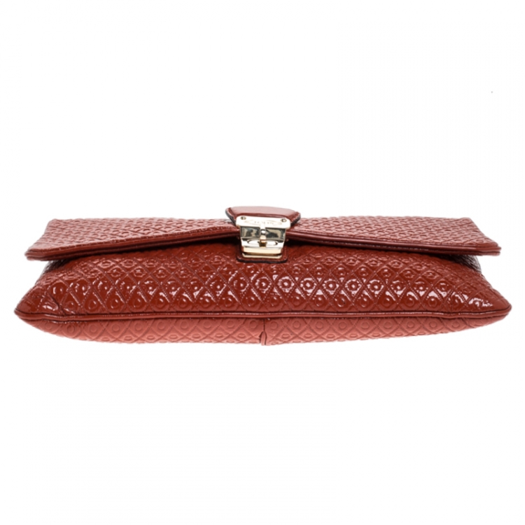 Pre Owned Tod's Dark Orange Patent Leather Signature Clutch
