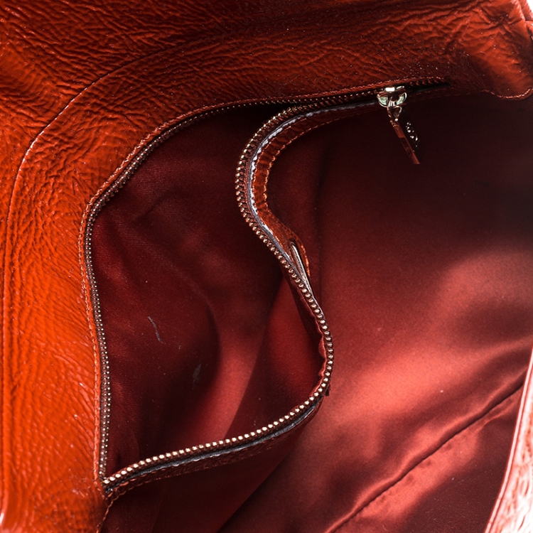 Pre Owned Tod's Dark Orange Patent Leather Signature Clutch
