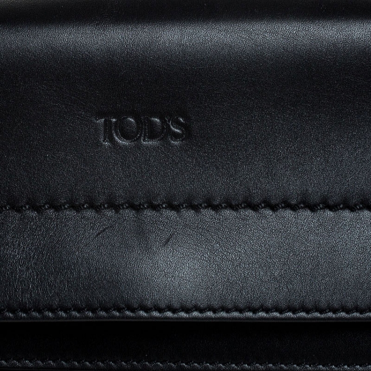 Pre Owned Tod's Black Fringed Leather Medium Wave Tote