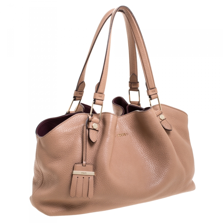 Pre Owned Tod's Beige Leather Flower Shoulder Bag