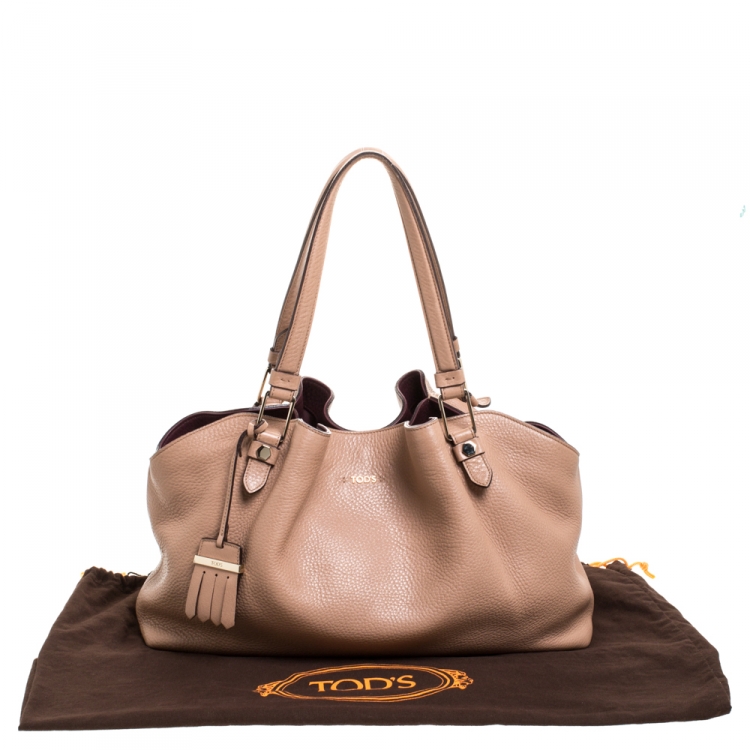 Pre Owned Tod's Beige Leather Flower Shoulder Bag