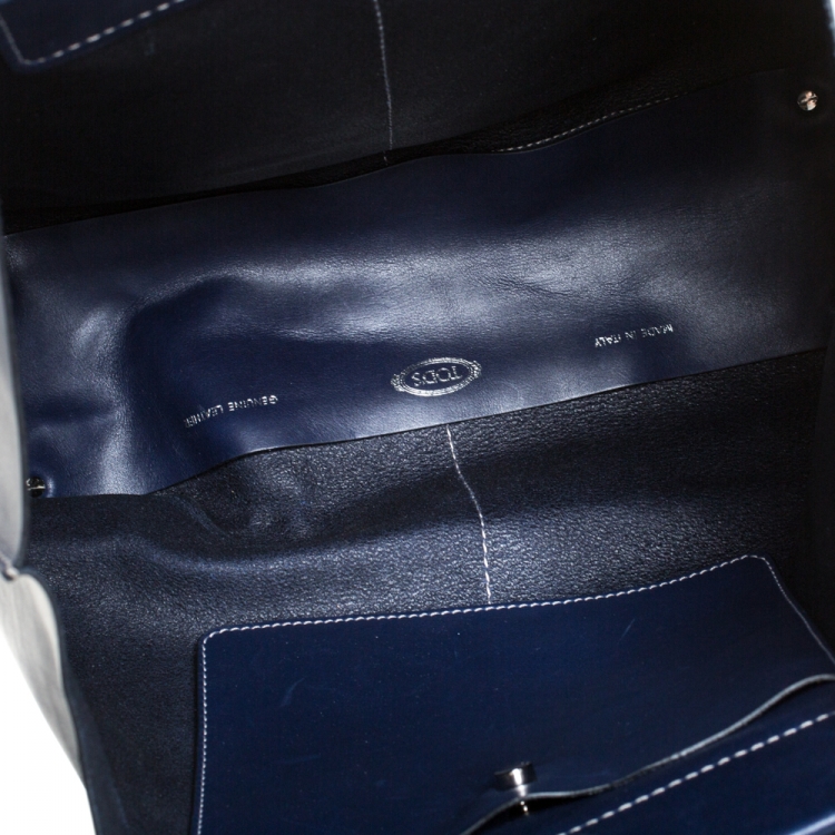 Pre Owned Tod's Blue Leather Fringe Media Shopper Tote