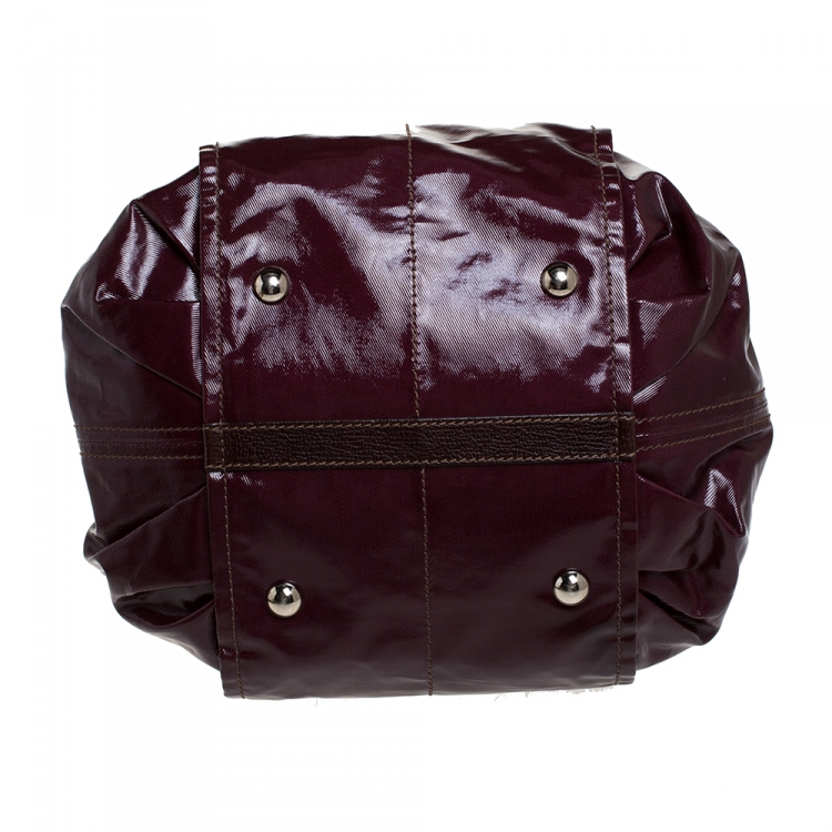 Pre Owned Tod's Burgundy Glazed Coated Canvas and Leather G-Line Easy Sacca Tote