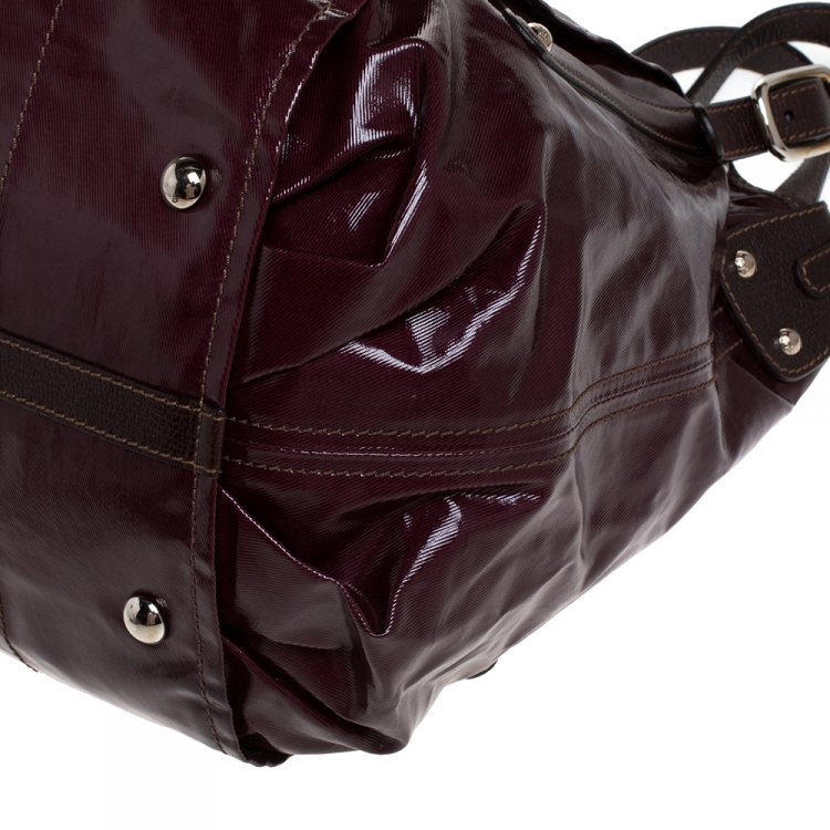 Pre Owned Tod's Burgundy Glazed Coated Canvas and Leather G-Line Easy Sacca Tote