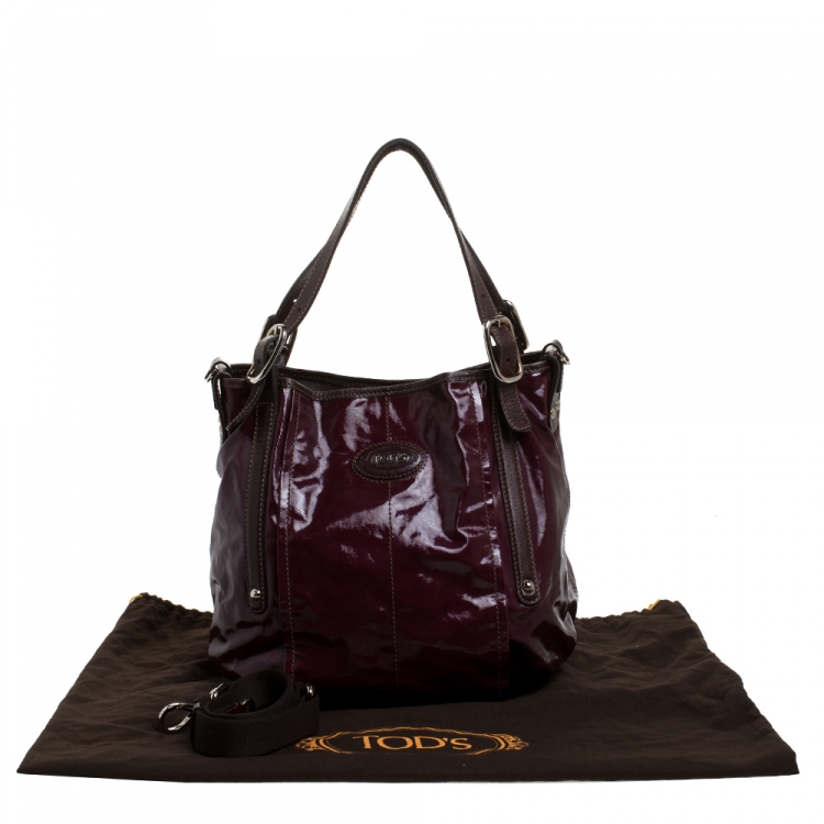 Pre Owned Tod's Burgundy Glazed Coated Canvas and Leather G-Line Easy Sacca Tote