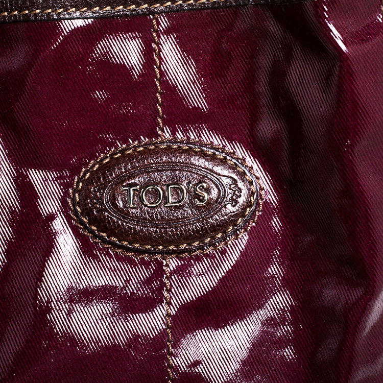 Pre Owned Tod's Burgundy Glazed Coated Canvas and Leather G-Line Easy Sacca Tote