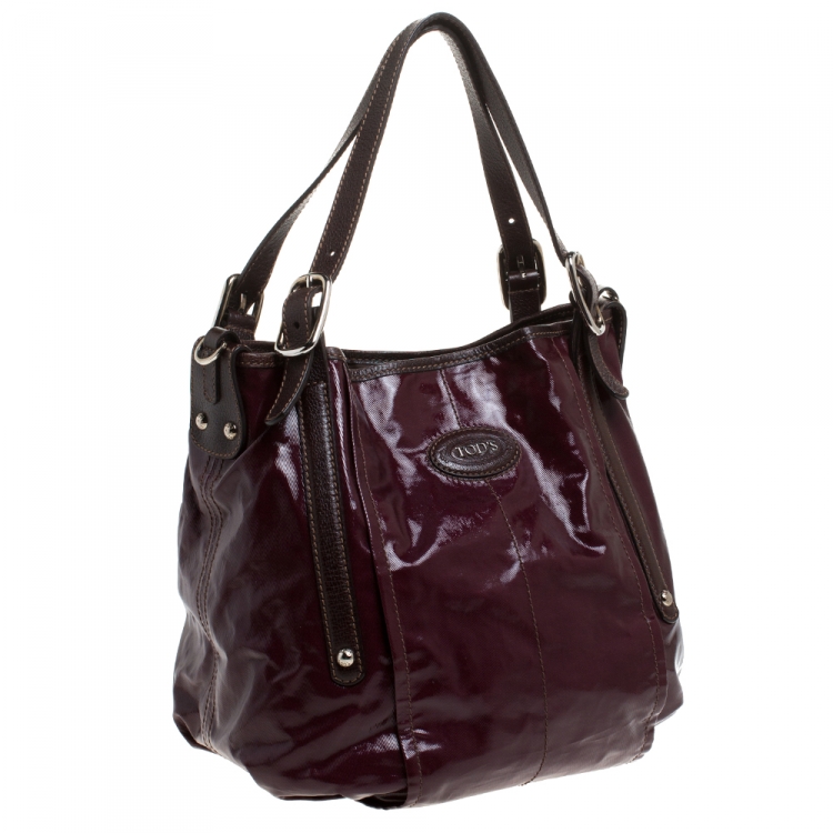 Pre Owned Tod's Burgundy Glazed Coated Canvas and Leather G-Line Easy Sacca Tote