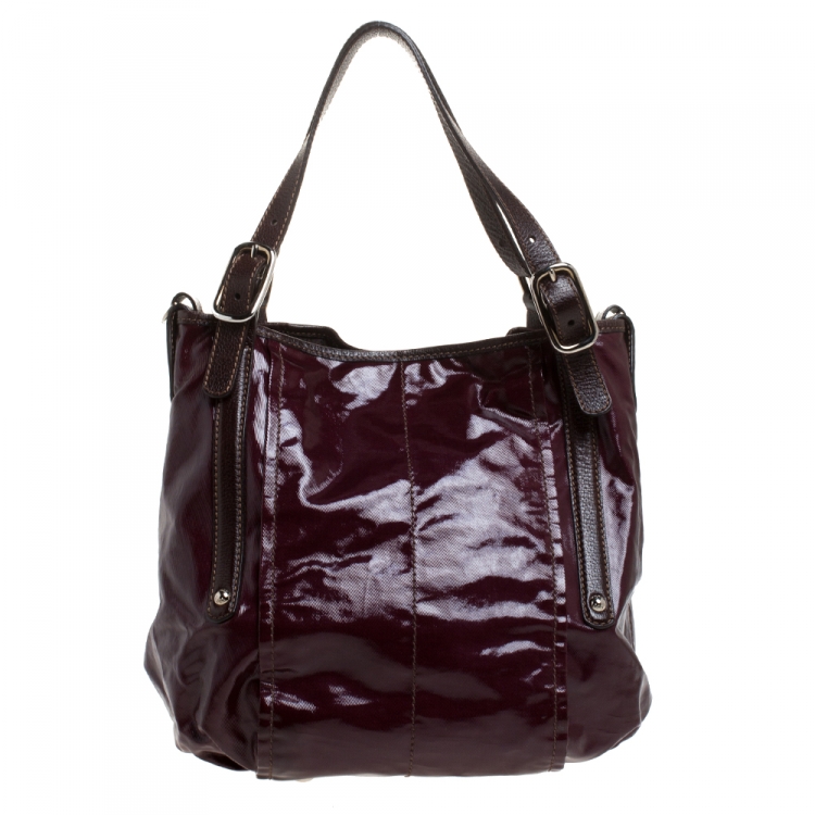 Pre Owned Tod's Burgundy Glazed Coated Canvas and Leather G-Line Easy Sacca Tote