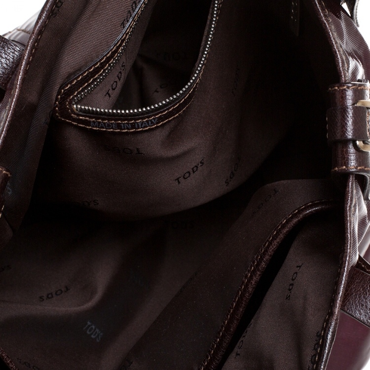 Pre Owned Tod's Burgundy Glazed Coated Canvas and Leather G-Line Easy Sacca Tote