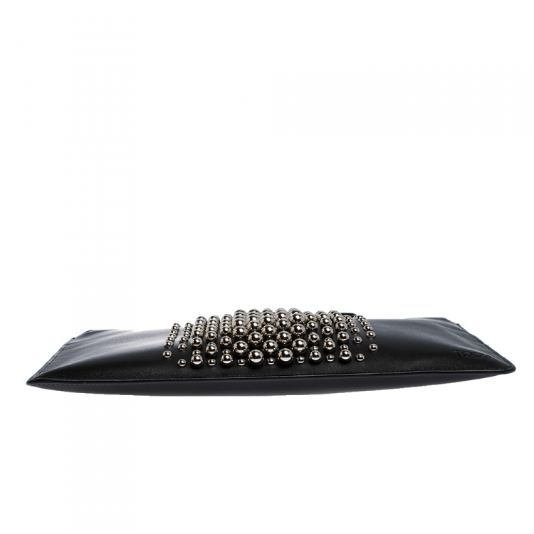 Pre Owned Tod's Black  Leather Studded Wristlet Clutch