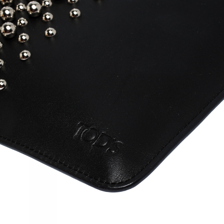 Pre Owned Tod's Black  Leather Studded Wristlet Clutch