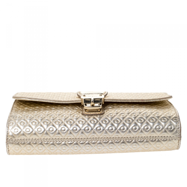 Pre Owned Tod's Metallic Gold Leather Signature Shoulder Bag
