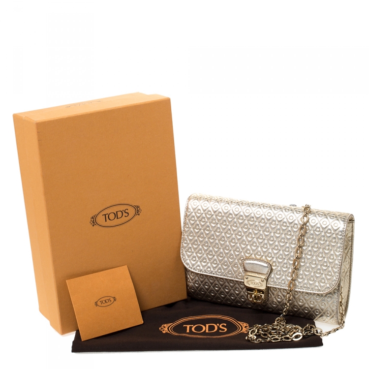 Pre Owned Tod's Metallic Gold Leather Signature Shoulder Bag