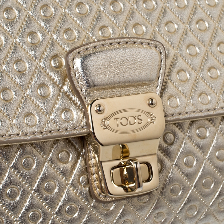 Pre Owned Tod's Metallic Gold Leather Signature Shoulder Bag