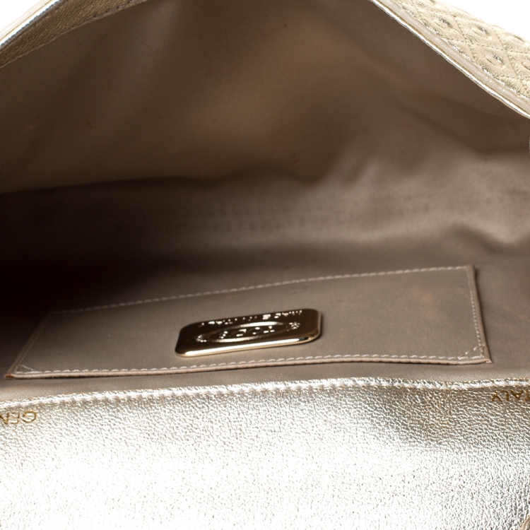 Pre Owned Tod's Metallic Gold Leather Signature Shoulder Bag