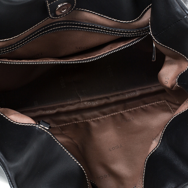Pre Owned Tod's Black Leather Shopping Media Tote