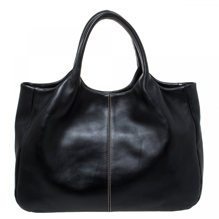Pre Owned Tod's Black Leather Shopping Media Tote