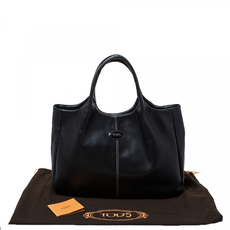 Pre Owned Tod's Black Leather Shopping Media Tote