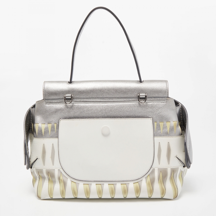 Pre Owned Tod's Silver/White Leather Wave Laser Top Handle Bag