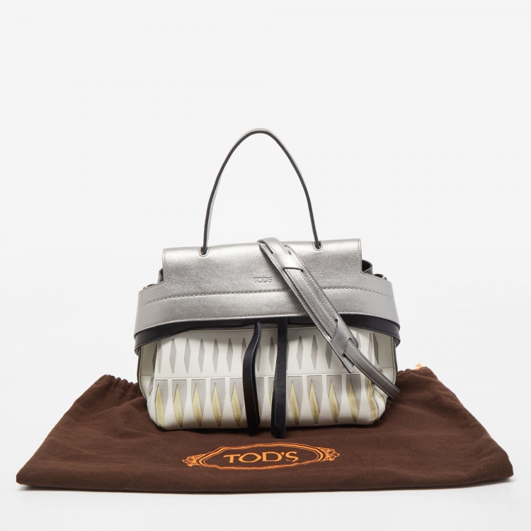 Pre Owned Tod's Silver/White Leather Wave Laser Top Handle Bag