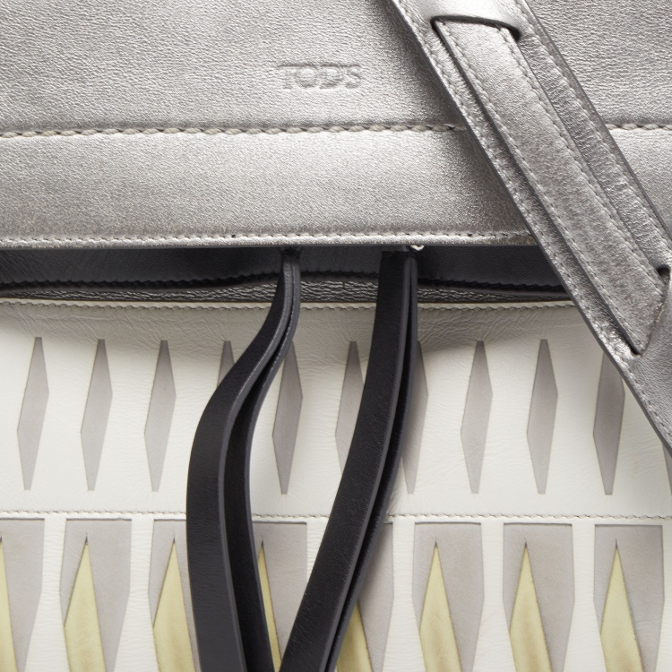 Pre Owned Tod's Silver/White Leather Wave Laser Top Handle Bag