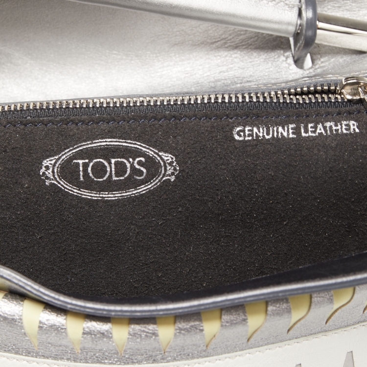 Pre Owned Tod's Silver/White Leather Wave Laser Top Handle Bag