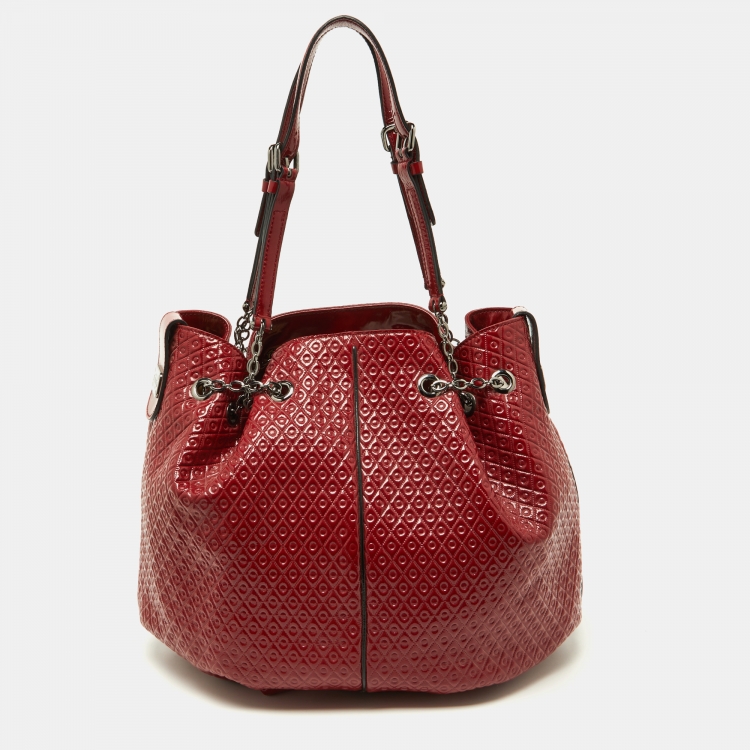 Pre Owned Tod's Red Patent Leather Chain Bucket Bag