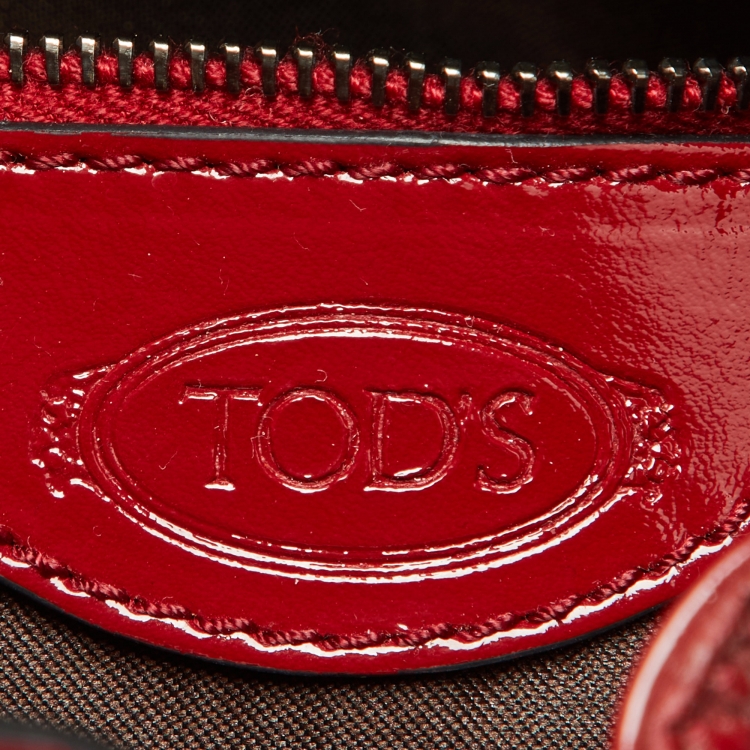 Pre Owned Tod's Red Patent Leather Chain Bucket Bag