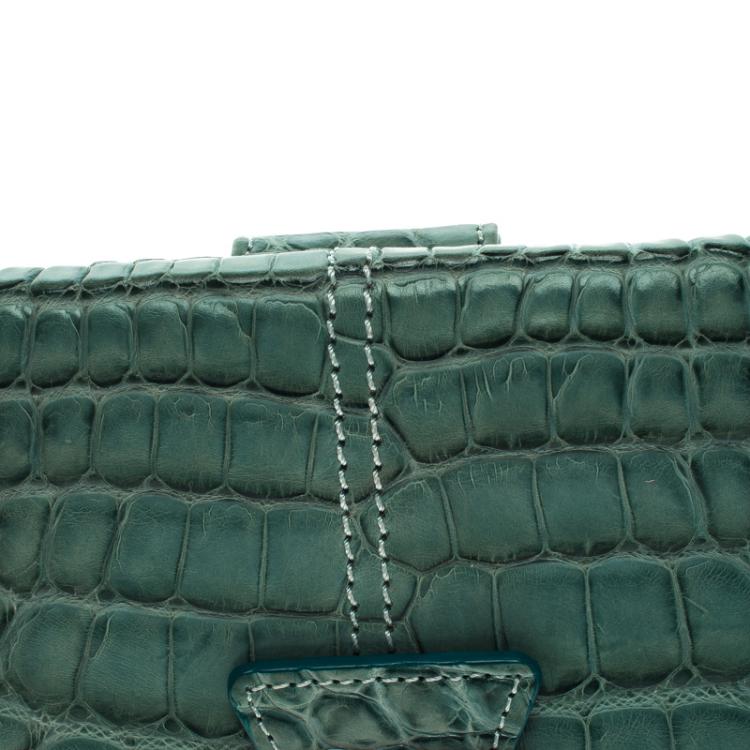 Pre Owned Tod's Baby Blue Alligator Embossed Leather Compact Wallet